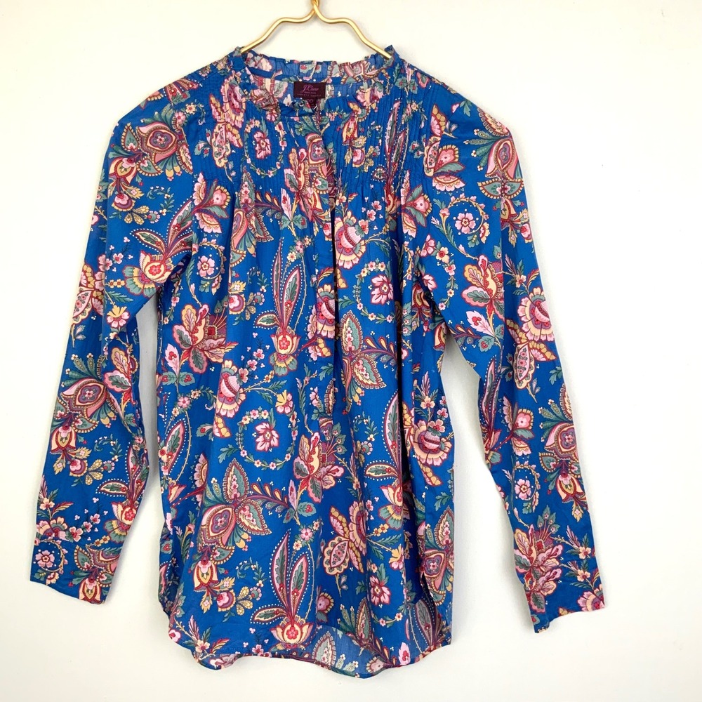 NWT J. Crew Liberty London Flora Belle Paisley Ruffle Pintuck Popover Blouse 00